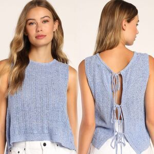 Lulu's Women's Tie Away Blue Tie-Back Sweater Knit Tank Top